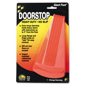 GIANT FOOT DOORSTOP, NO-SLIP RUBBER WEDGE, 3.5W X 6.75D X 2H, SAFETY ORANGE by MASTER CASTER COMPANY GIANT FOOT DOORSTOP, NO-SLIP RUBBER WEDGE, 3.5W X 6.75D X 2H, SAFETY ORANGE by MASTER CASTER COMPANY