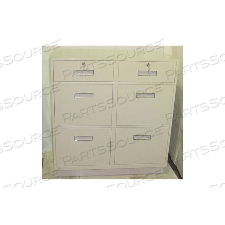 TELLER PEDESTAL CABINET - 2 DRAWERS 4 LEGAL DRAWERS 37"W X 19"D X 38-1/2"H CHAMPAGNE 