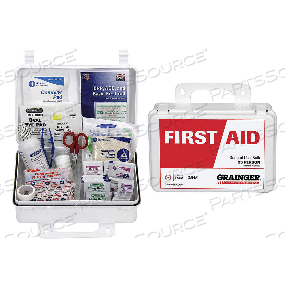 FIRST AID KIT AND HOUSING, 185 COMPONENTS, ANSI/ISEA Z308.1-2009, TYPE III by Approved Vendor