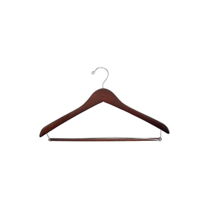 17" WOOD HANGER FOR MEN'S SUIT, STANDARD HOOK, WALNUT W/ CHROME HARDWARE, 100/CASE by Beverly Coat Hangers Co Inc