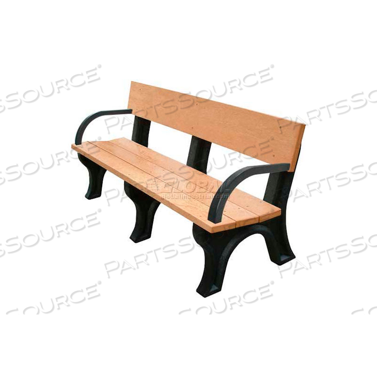 LANDMARK 6 FT. BACKED BENCH WITH ARMS, CEDAR BENCH/BROWN FRAME by Polly Products