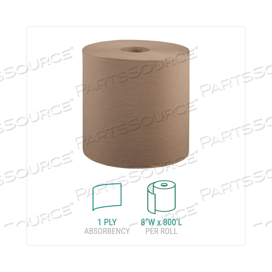 HARDWOUND ROLL TOWELS, 8 X 800 FT, NATURAL, 12 ROLLS/CARTON 