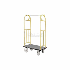 BELLMAN HOTEL CART 41X24 SATIN BRASS WITH GRAY CARPET & PNEU. WHEELS by Glaro Products Inc