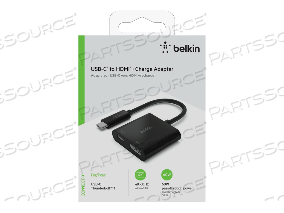 BELKIN USB-C TO HDMI + CHARGE ADAPTER - ADAPTER - USB-C MALE TO HDMI, USB-C (POWER ONLY) FEMALE - BLACK - 4K SUPPORT, USB POWER DELIVERY (60W) by Belkin