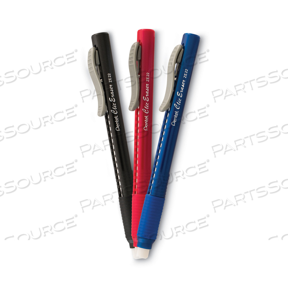 CLIC ERASER GRIP ERASER, FOR PENCIL MARKS, WHITE ERASER, RANDOMLY ASSORTED BARREL COLOR by Pentel of America CLIC ERASER GRIP ERASER, FOR PENCIL MARKS, WHITE ERASER, RANDOMLY ASSORTED BARREL COLOR by Pentel of America