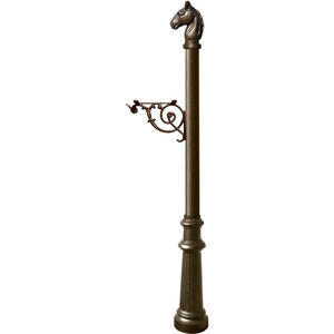 LEWISTON EQUINE POST ONLY W/SUPPORT BRACKET, HORSEHEAD FINIAL & DECORATIVE FLUTED BASE, BRONZE by Qualarc