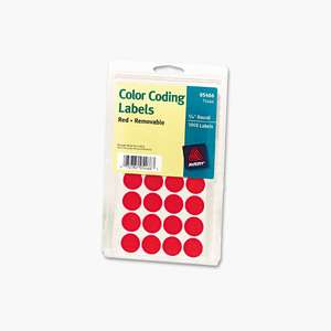 PRINT OR WRITE REMOVABLE COLOR-CODING LABELS, 3/4" DIA, RED, 1008/PACK by Avery
