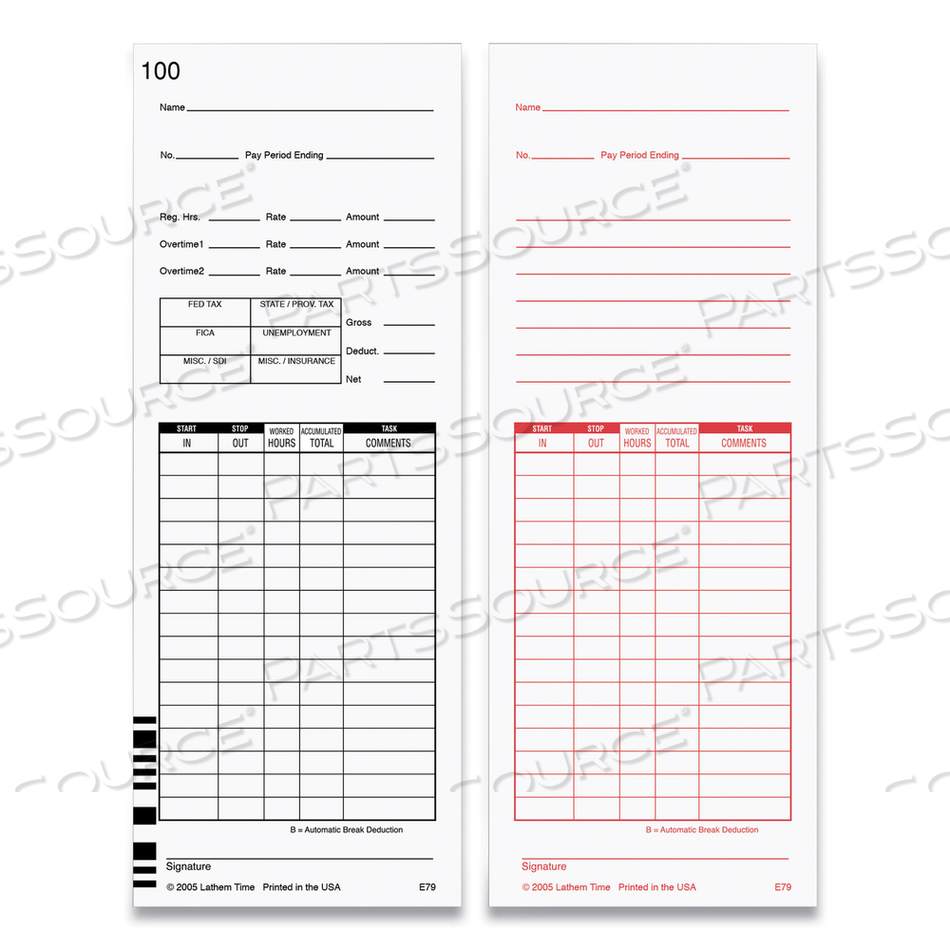 TIME CLOCK CARDS FOR LATHEM TIME 7000E/7500E, TWO SIDES, 3.38 X 8.78 by Lathem Time