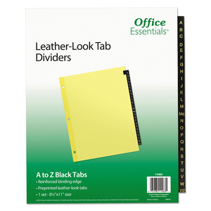 PREPRINTED BLACK LEATHER TAB DIVIDERS, 25-TAB, A TO Z, 11 X 8.5, BUFF, 1 SET by Office Essentials