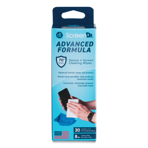 SCREENDR DEVICE AND SCREEN CLEANING WIPES, INCLUDES 30 INDIVIDUALLY WRAPPED WIPES AND 8" MICROFIBER CLOTH, 6 X 5 by Digital Innovations