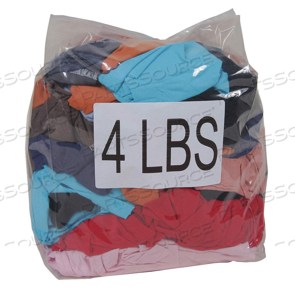 CLOTH RAG, T-SHIRT, RECLAIMED, ASSORTED, VARIES, 4 LB WT by Approved Vendor