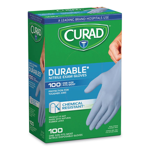 POWDER-FREE NITRILE EXAM GLOVES, ONE SIZE, BLUE, 100/BOX by Curad