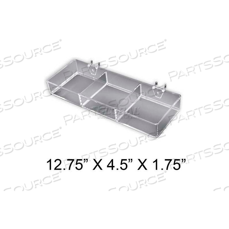 3-COMPARTMENT TRAY FOR PEGBOARD/SLATWALL, 12.75" X 1.75", ACRYLIC - PKG QTY 2 by Azar International