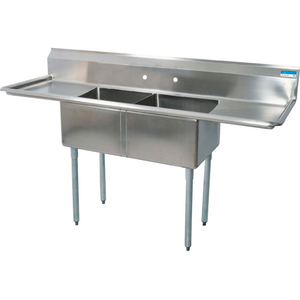 2 COMPARTMENT SINK, SS, 24L X 24W X 14D BOWLS, (2) 24 DRAINBOARDS by BK Resources, Inc.