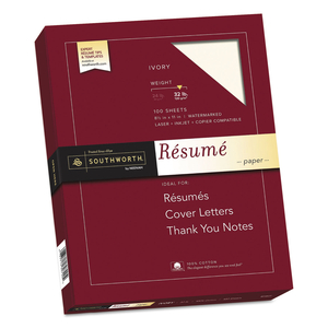 100% COTTON RESUME PAPER, 32 LB BOND WEIGHT, 8.5 X 11, IVORY, 100/PACK by SOUTHWORTH PRODUCTS CORP