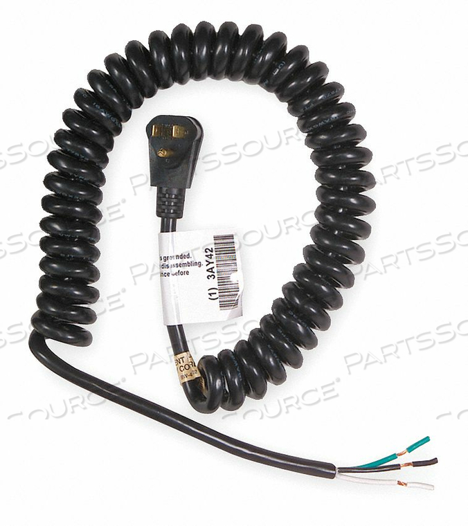 COILED POWER CORD, WIRE SIZE 16 AWG, NUMBER OF CONDUCTORS 3, JACKET MATERIAL PVC, JACKET COLOR BLACK, CONNECTION TYPE BARE LEADS, CORD LENGT by Power First