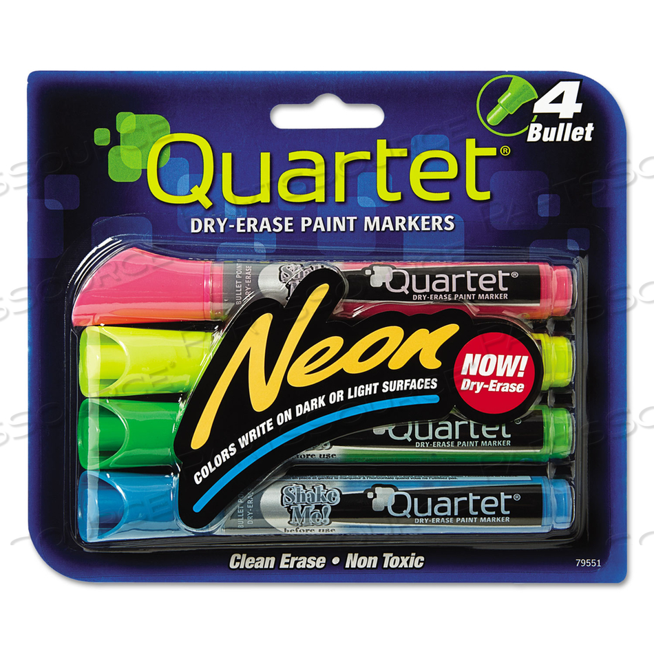 NEON DRY ERASE MARKER SET, BROAD BULLET TIP, ASSORTED COLORS by Quartet NEON DRY ERASE MARKER SET, BROAD BULLET TIP, ASSORTED COLORS by Quartet