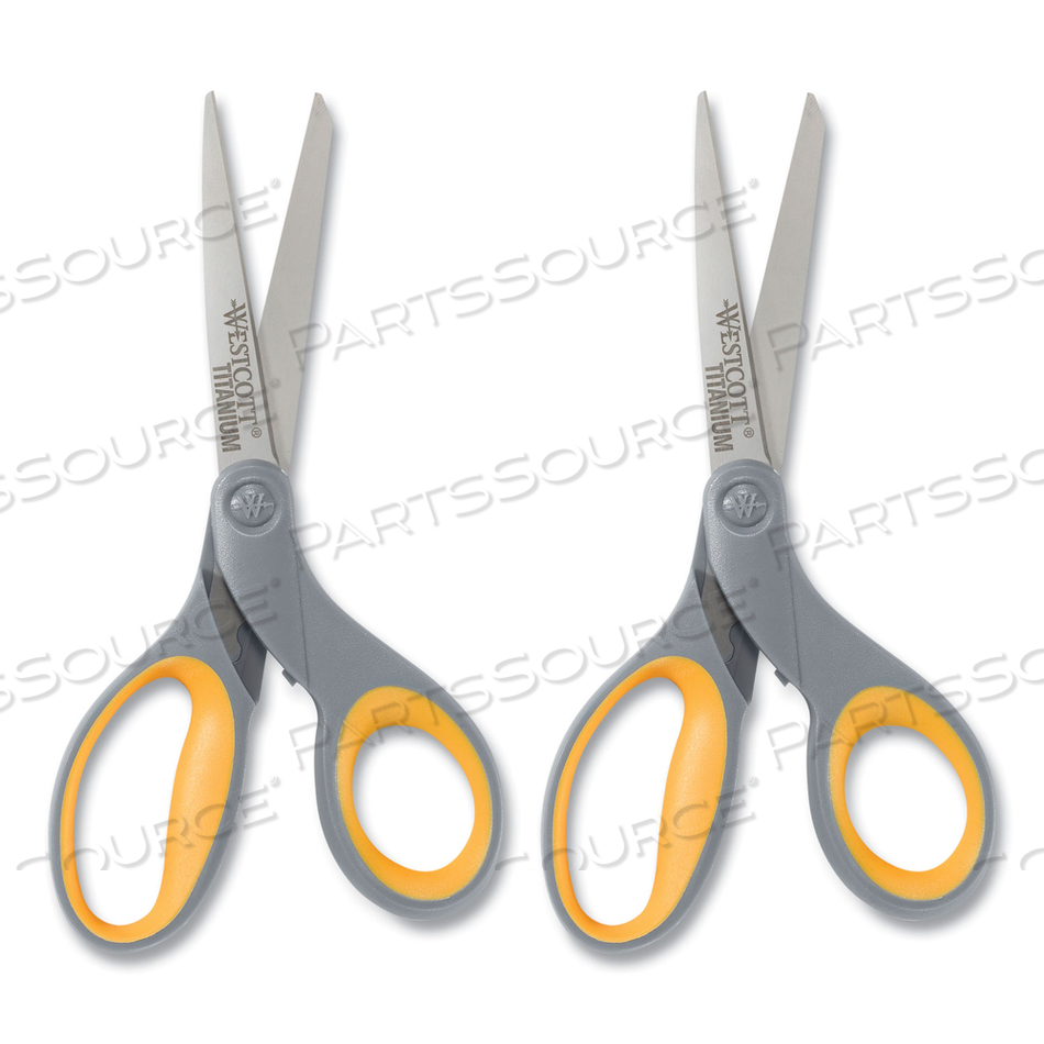 TITANIUM BONDED SCISSORS, 8" LONG, 3.5" CUT LENGTH, GRAY/YELLOW STRAIGHT HANDLES by Westcott TITANIUM BONDED SCISSORS, 8" LONG, 3.5" CUT LENGTH, GRAY/YELLOW STRAIGHT HANDLES by Westcott