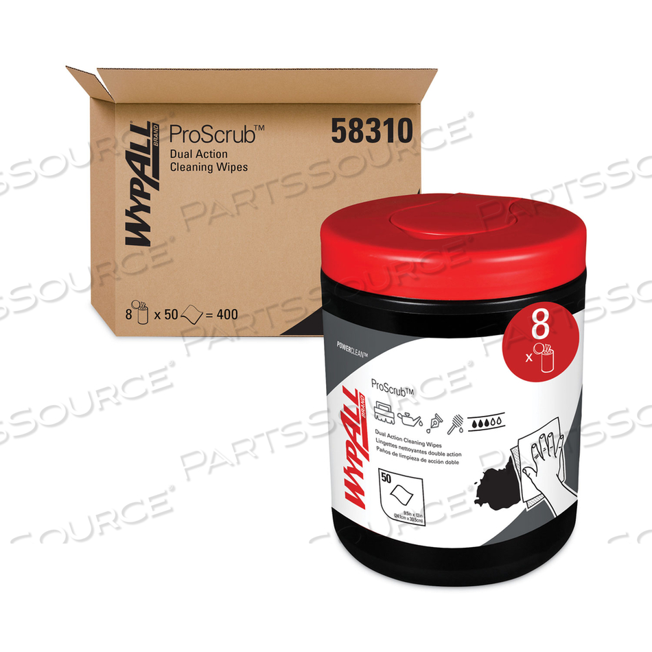 POWER CLEAN PROSCRUB PRE-SATURATED WIPES, 12 X 9.5, CITRUS SCENT, GREEN/WHITE, 50/CANISTER by WypAll POWER CLEAN PROSCRUB PRE-SATURATED WIPES, 12 X 9.5, CITRUS SCENT, GREEN/WHITE, 50/CANISTER by WypAll