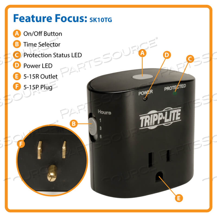 SURGE PROTECTOR WALLMOUNT DIRECT PLUG IN 1 OUTLET WITH TIMER 