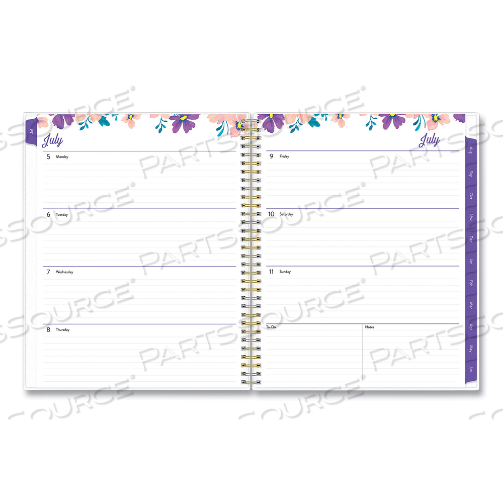 GILI ACADEMIC YEAR WEEKLY/MONTHLY PLANNER, FLORAL ARTWORK, 11 X 8.5, PURPLE/WHITE COVER, 12-MONTH (JULY TO JUNE): 2021-2022 