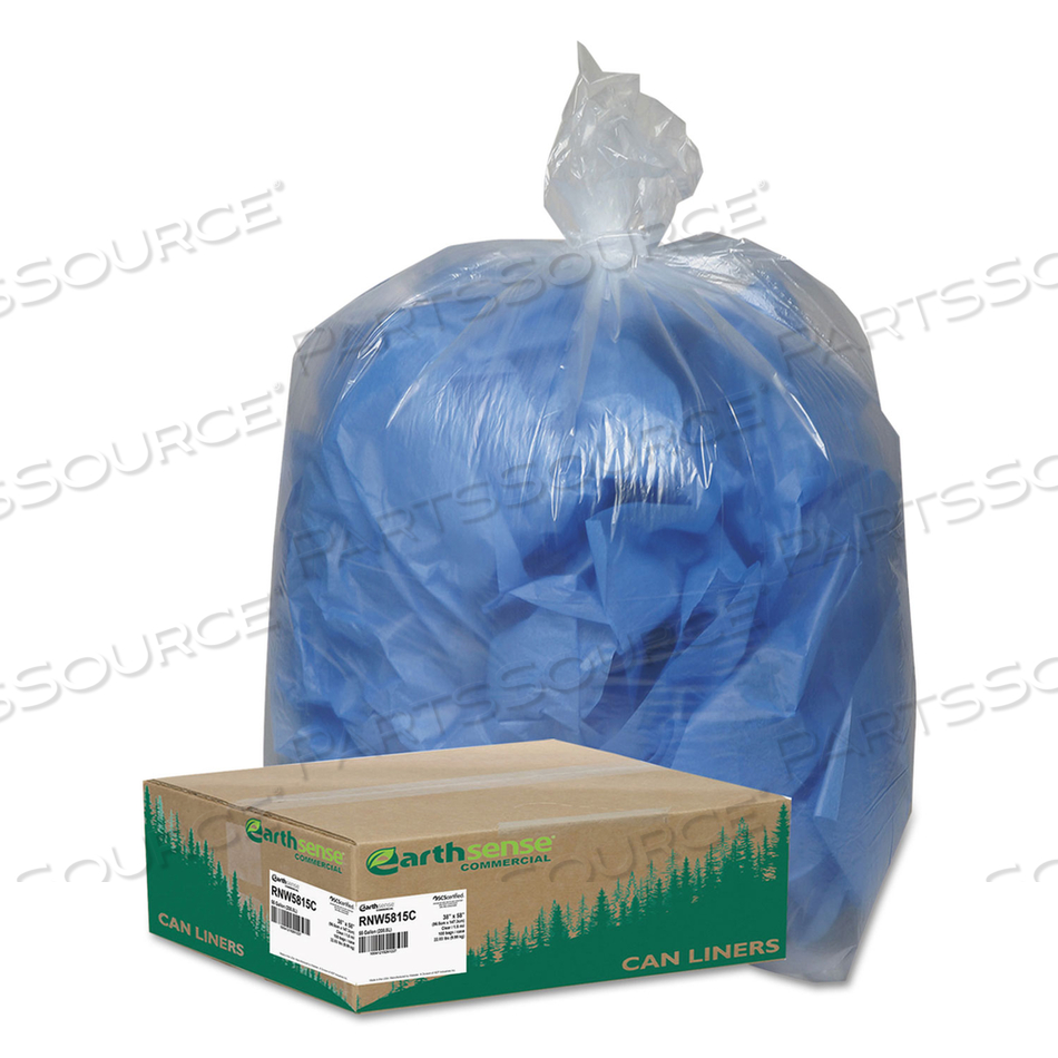 LINEAR LOW DENSITY CLEAR RECYCLED CAN LINERS, 60 GAL, 1.5 MIL, 38" X 58", CLEAR,10 BAGS/ROLL by Earthsense