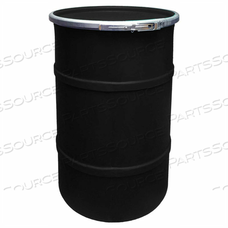 30 GALLON PLASTIC DRUM SS-OH-30 - OPEN HEAD WITH PLAIN LID - LEVER LOCK - BLACK 