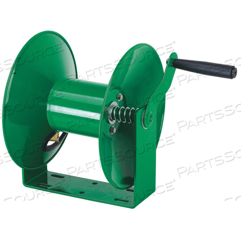 HAND CRANK HOSE REEL, AIR, WATER, HOSE CAPACITY 50 FT (3/8 IN I.D.), 300 PSI, OVERALL HEIGHT 11 5/8 IN, OVERALL LENGTH 18 IN, OVERALL WIDTH  by Speedaire