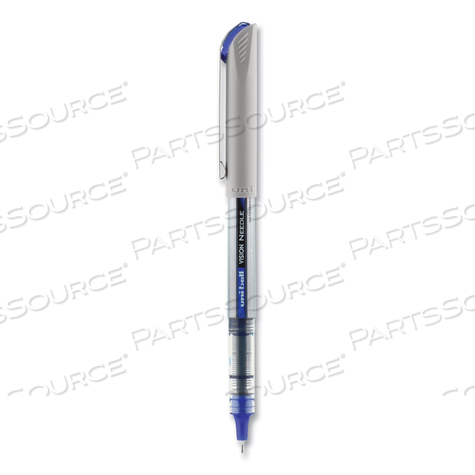 VISION NEEDLE ROLLER BALL PEN, STICK, FINE 0.7 MM, BLUE INK, SILVER BARREL by Uni-Ball