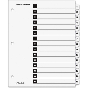 ONESTEP PRINTABLE T.O.C. DIVIDER, PRINTED 1, 15, 9"X11", 15 TABS, WHITE/WHITE by Cardinal