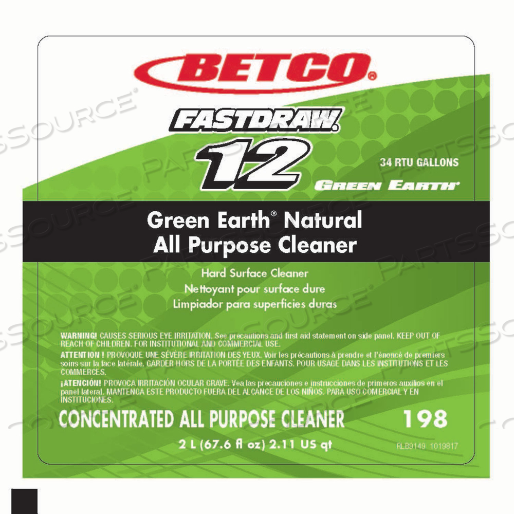 GREEN EARTH NATURAL ALL PURPOSE CLEANER, CLEAN SCENT, 2 L BOTTLE by Betco Corporation GREEN EARTH NATURAL ALL PURPOSE CLEANER, CLEAN SCENT, 2 L BOTTLE by Betco Corporation