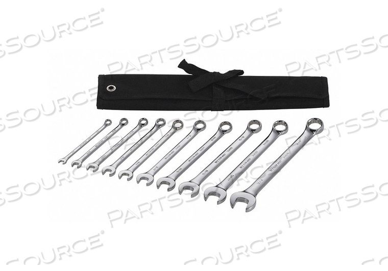 COMBINATION WRENCH SET, ALLOY STEEL, CHROME, NUMBER OF TOOLS 10, RANGE OF HEAD SIZES 1/4 IN TO 3/4 IN, HEAD OFFSET ANGLE 15 DEGREES , OFFSET by Westward
