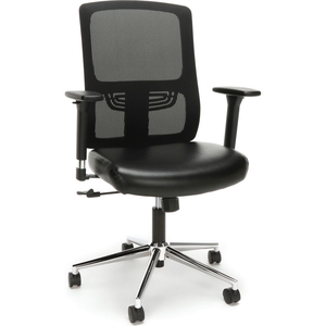 ESSENTIALS COLLECTION MID BACK MESH BACK WITH LEATHER SEAT OFFICE CHAIR, LUMBAR SUPPORT, BLACK by OFM Inc
