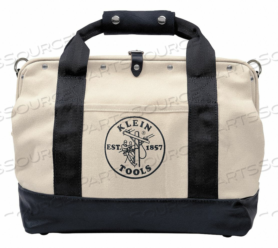 TOOL BAG, CANVAS WITH LEATHER BOTTOM, 18"L X 6"W X 14"D, 11 POCKETS by Klein Tools