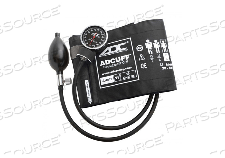 POCKET ANEROID SPHYGMOMANOMETER, +/-3 MM HG AT 50 DEG F, NYLON CUFF, BURGUNDY, ADULT PATIENT, 12 CUFF, 23 TO 40 CM CUFF, THIGH TARGET, DIAL  by American Diagnostic Corporation (ADC)