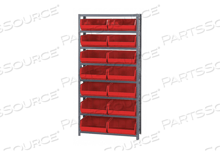 QSBU-250 STEEL SHELVING WITH 14 GIANT STACKING BINS RED, 12X36X75 by Quantum Storage Systems QSBU-250 STEEL SHELVING WITH 14 GIANT STACKING BINS RED, 12X36X75 by Quantum Storage Systems