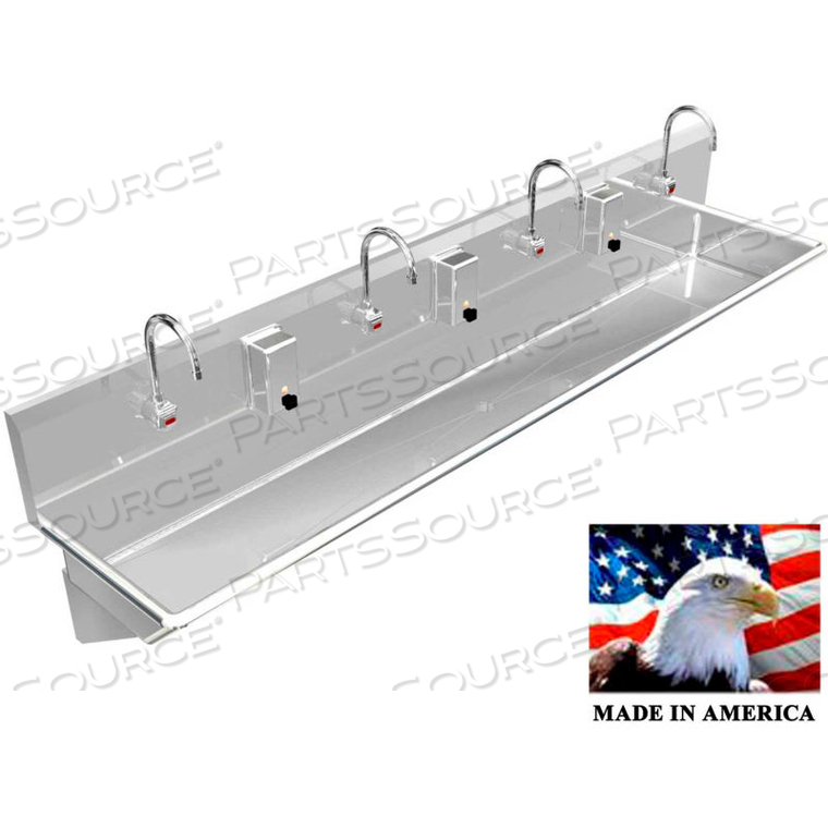 STAINLESS STEEL SINK, 4 USER W/ELECTRONIC FAUCETS, WALL BRACKETS 80" L X 20" W X 8" D by Best Sheet Metal, Inc.