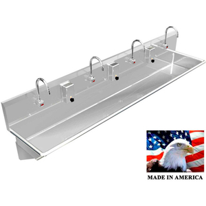 STAINLESS STEEL SINK, 4 USER W/ELECTRONIC FAUCETS, WALL BRACKETS 80" L X 20" W X 8" D by Best Sheet Metal, Inc.
