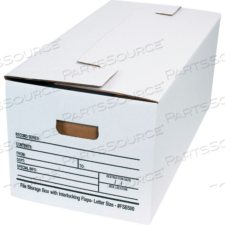 INTERLOCKING FLAP FILE STORAGE BOX - LETTER 24"L X 12"W X 10"H WHITE PRICE EACH by Box Packaging Inc
