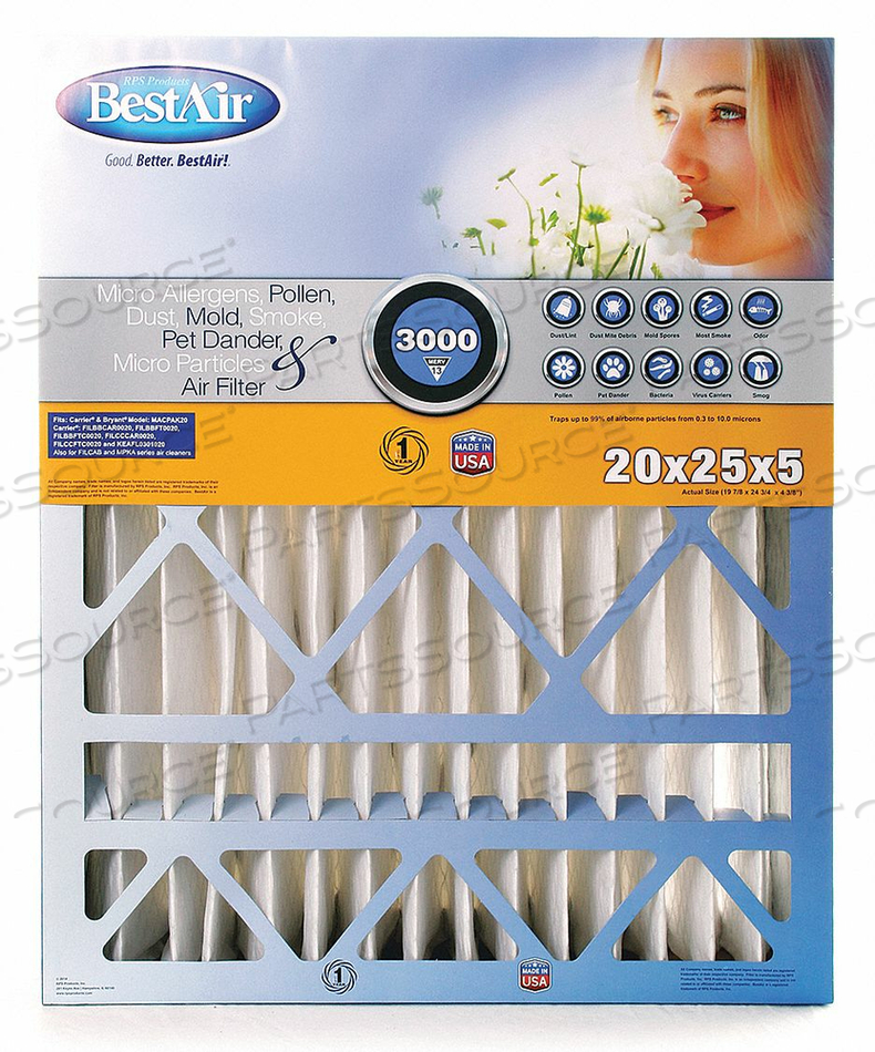 FURNACE AIR FILTER 16X25X5 MERV 13 PK2 by Best Air