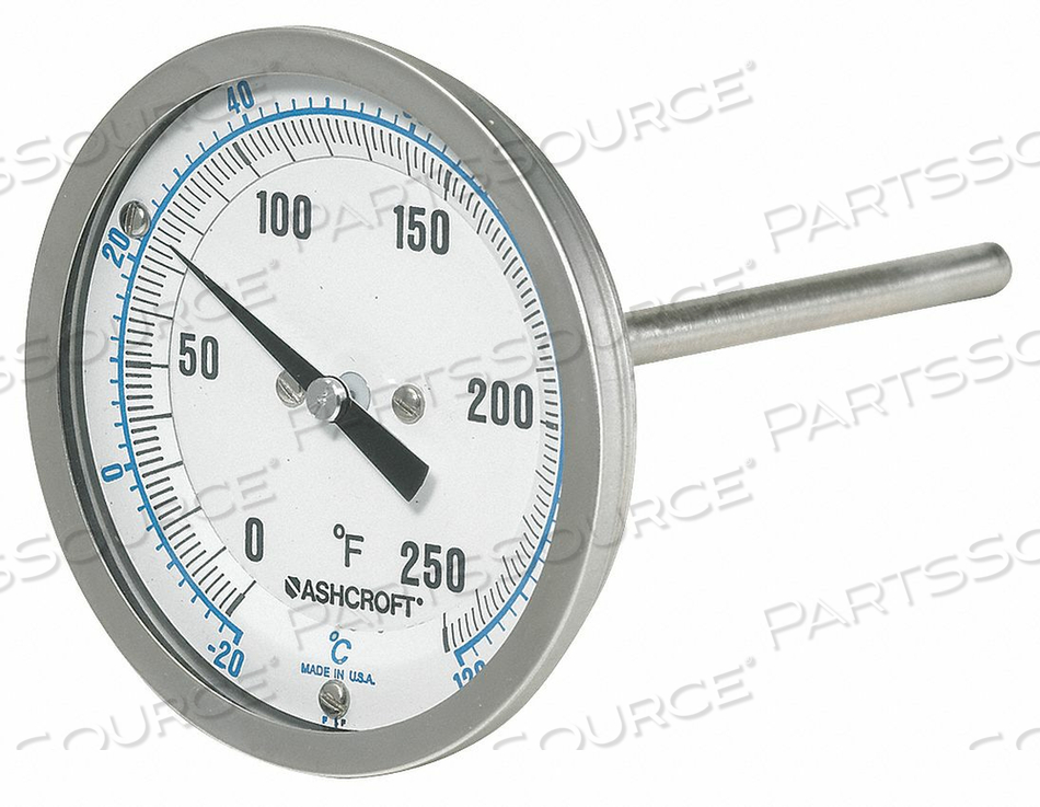 DIAL THERMOMETER BI-METALLIC 0-250 DEG F by Ashcroft Inc. DIAL THERMOMETER BI-METALLIC 0-250 DEG F by Ashcroft Inc.