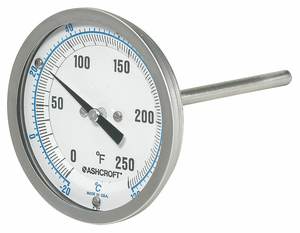 DIAL THERMOMETER BI-METALLIC 0-250 DEG F by Ashcroft Inc. DIAL THERMOMETER BI-METALLIC 0-250 DEG F by Ashcroft Inc.