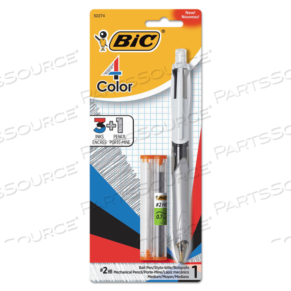 4-COLOR 3 + 1 MULTI-COLOR BALLPOINT PEN/PENCIL, RETRACTABLE, 1 MM PEN/0.7 MM PENCIL, BLACK/BLUE/RED INK, GRAY/WHITE BARREL by BIC 4-COLOR 3 + 1 MULTI-COLOR BALLPOINT PEN/PENCIL, RETRACTABLE, 1 MM PEN/0.7 MM PENCIL, BLACK/BLUE/RED INK, GRAY/WHITE BARREL by BIC