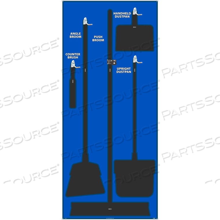 JANITORIAL SHADOW BOARD, BLUE ON BLACK, GENERAL PURPOSE COMPOSITE by National Marker Company