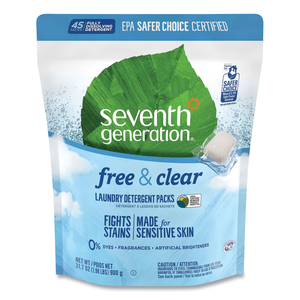 NATURAL LAUNDRY DETERGENT PACKS, POWDER, UNSCENTED, 45 PACKETS/PACK, 8/CARTON by Seventh Generation