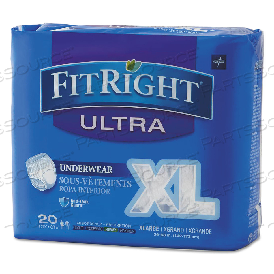 FITRIGHT ULTRA PROTECTIVE UNDERWEAR, X-LARGE, 56" TO 68" WAIST by Medline Industries, Inc. FITRIGHT ULTRA PROTECTIVE UNDERWEAR, X-LARGE, 56" TO 68" WAIST by Medline Industries, Inc.