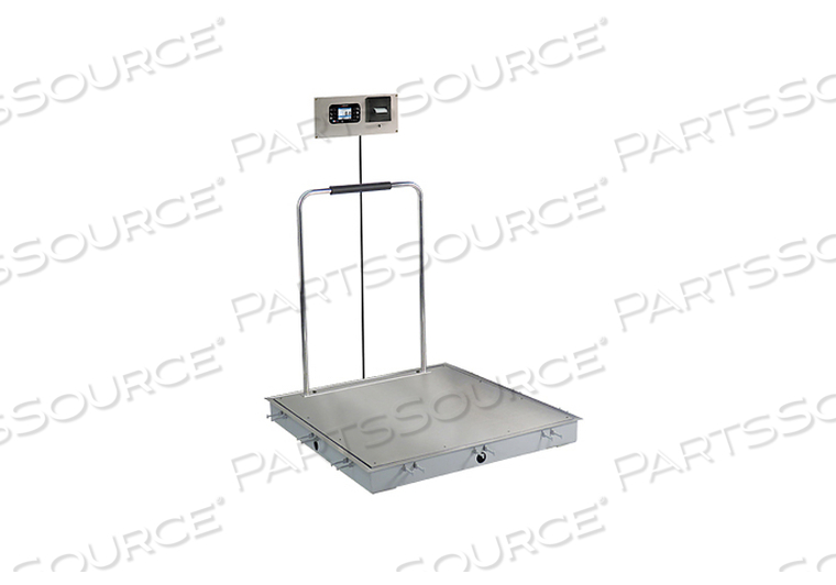 IN-FLOOR DIALYSIS SCALE, 1000 LB X 0.2 LB, 3 X 3 FT, SS DECK, 855 RECESSED WALL-MOUNT INDICATOR WITH PRINTER, HAND RAIL by Detecto Scale / Cardinal Scale