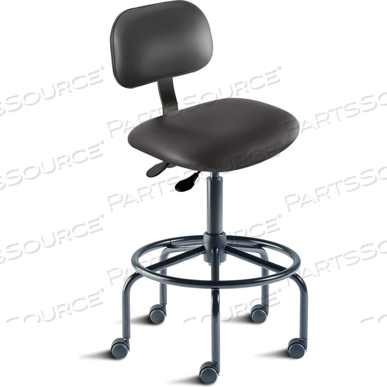 ANTIMICROBIAL STOOL, 25"-32" SEAT HEIGHT, BLACK VINYL - BLACK STEEL BASE - BRIDGEPORT SERIES 