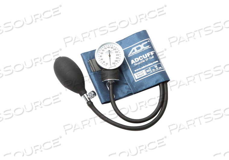 POCKET ANEROID SPHYGMOMANOMETER, +/-3 MM HG AT 50 DEG F, NYLON CUFF, NAVY BLUE, SMALL ADULT PATIENT, 10 CUFF, 19 TO 27 CM CUFF, ARM TARGET by American Diagnostic Corporation (ADC)