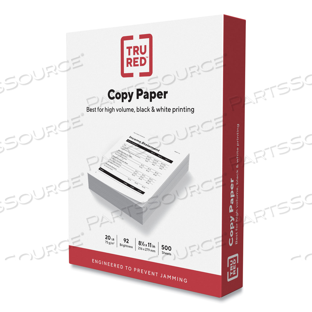 COPY PAPER, 92 BRIGHT, 20 LB BOND WEIGHT, 8.5 X 11, 500 SHEETS/REAM by TRU RED
